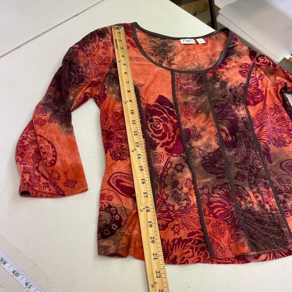 CATO Brown Orange Sheer Burnt Velvet Floral Paisley Fairycore Y2K Size Large - Picture 13 of 14